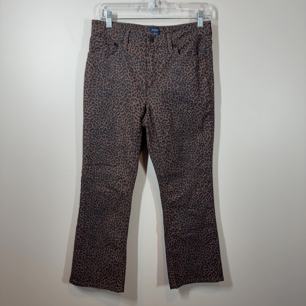 J.Crew Mid-Rise Flare Crop Leopard Print Pants Size 27 Animal Print Women's